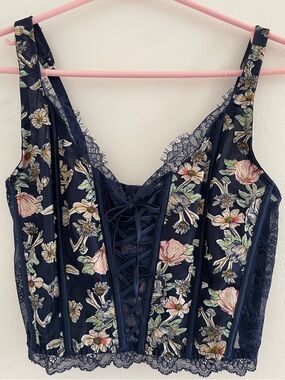 Victoria's Secret Navy Floral Hooks Corset Bralette